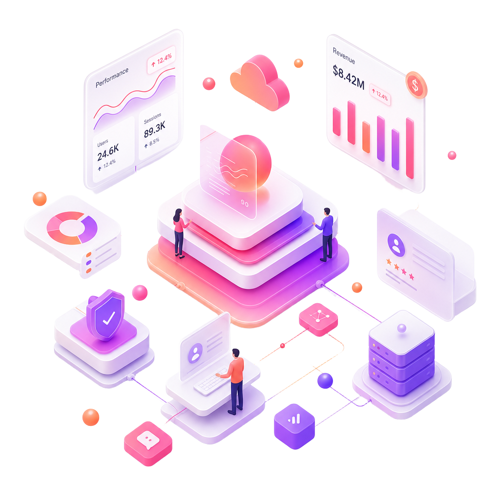 INTILEQ Digital ecosystem — connected platforms, dashboards, automation and brand systems.